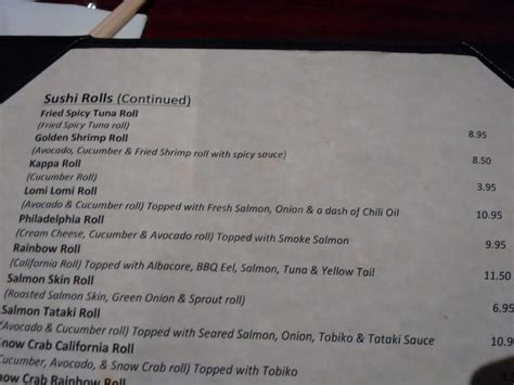 Menu at Raw Sushi restaurant, Stockton