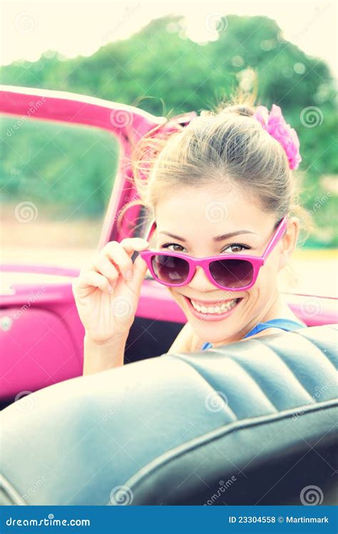 Vintage woman in retro car stock photo. Image of happy - 23304558