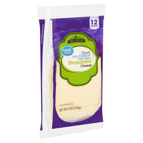 Great Value Deli Style Sliced Low-Moisture Part-Skim Mozzarella Cheese, 12 count, 8 oz - Walmart ...