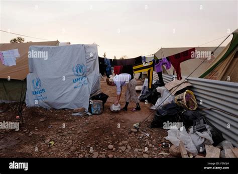 Temporary shelter tents at a refugee camp for displaced people from the ...