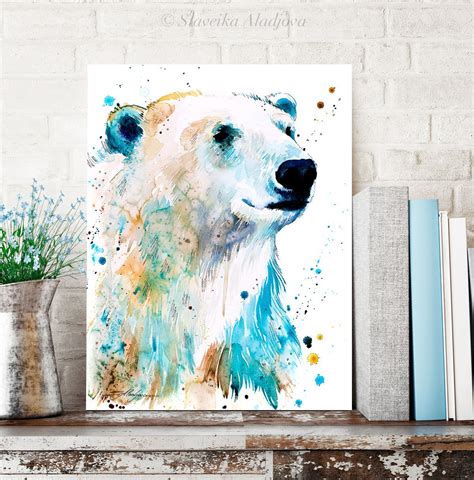 Polar bear watercolor painting print by Slaveika Aladjova, art, animal ...