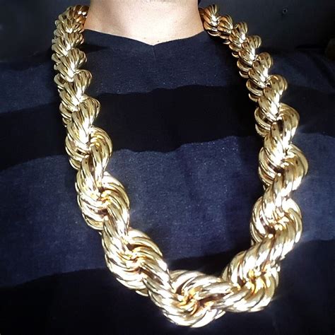 Huge Mens 14k Gold Plated Chain Hollow Rope Dookie 30MM x 36" Hip Hop Necklace | eBay