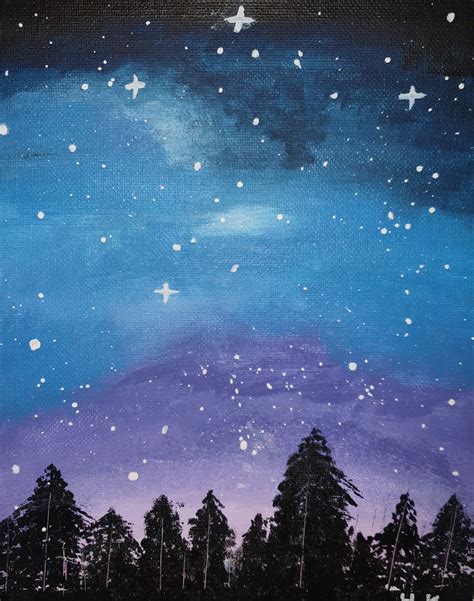 Stars night sky acrylic painting Night Sky Drawing, Night Sky Artwork, Night Sky Painting, Star ...