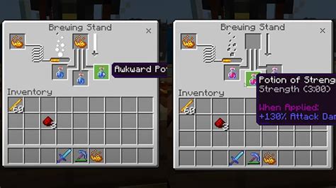 Minecraft Strength Potion Recipe Crafting Guide (3 Minutes Buff)