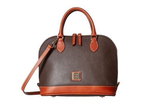 Dooney & Bourke Pebble Leather New Colors Zip Zip Satchel Chocolate w/ Tan Trim - Zappos.com ...