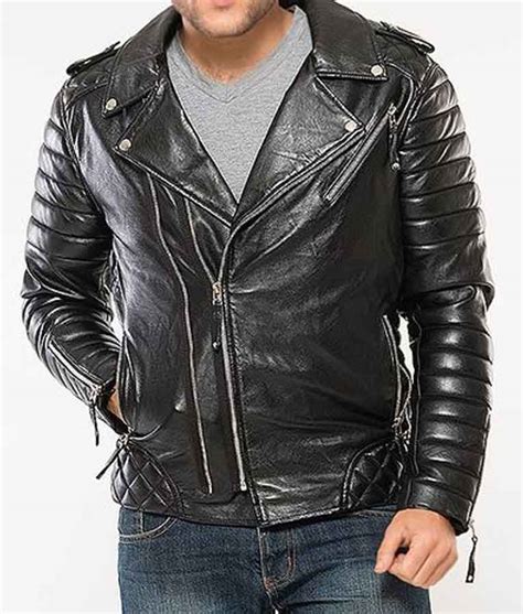 Black Padded Classic Motorcycle Mens Leather Jacket - USA Jacket