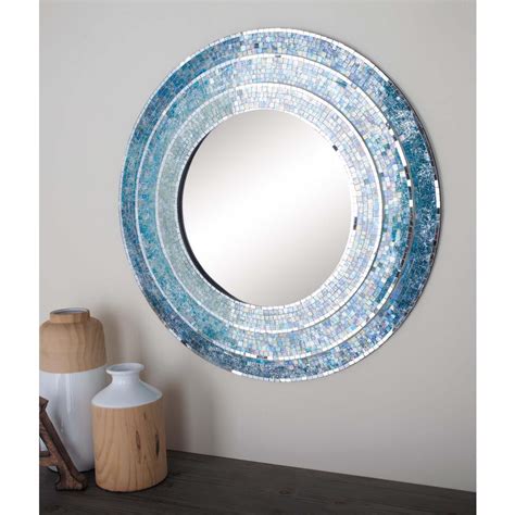 30 in. Modern Wood Blue Mosaic Framed Wall Mirror-67974 - The Home Depot