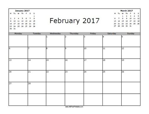 February 2017 Calendar – Free Printable