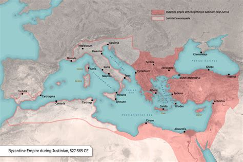 Map of the Byzantine Empire under Justinian (527-565) (Free Download)