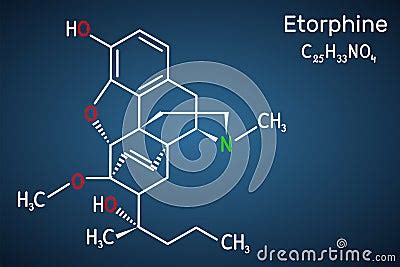 Etorphine, M99 Molecule.Structural Chemical Formula On The Dark Blue Background Cartoon Vector ...