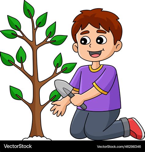 Boy planting trees cartoon colored clipart Vector Image