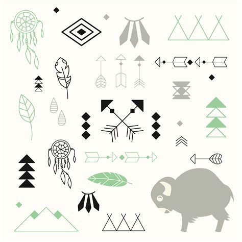 Collection of Native American symbols with cute baby buffalo and dream catcher 1822162 Vector ...