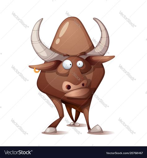 Funny cute crazy cartoon bull Royalty Free Vector Image