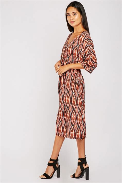 Tribal Print Midi Dress - Rust/Multi - Just $6