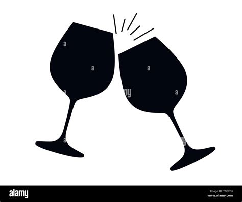 Black silhouette. Two wine glasses with red wine cheers flat vector ...