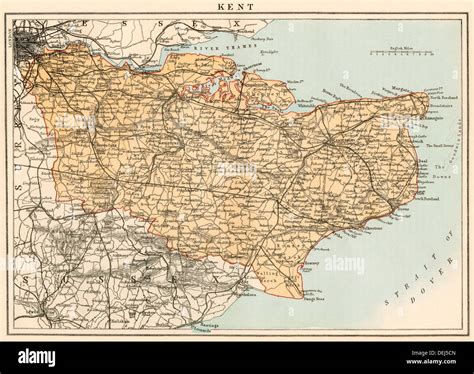 Map of Kent, England, 1870s. Color lithograph Stock Photo: 60635701 - Alamy