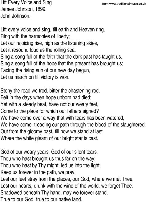 Hymn and Gospel Song Lyrics for Lift Every Voice and Sing by James Johnson