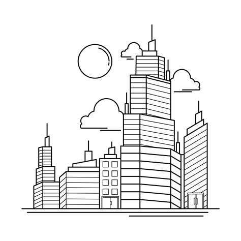 City Building Outline Design for Drawing Book Style five 3221412 Vector ...