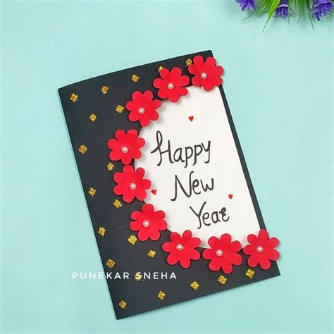 Easy and beautiful new year greeting card making at home | Handmade ...