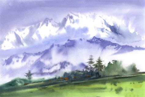 Watercolor Beautiful Mountains Sketch Graphic by Witview · Creative Fabrica