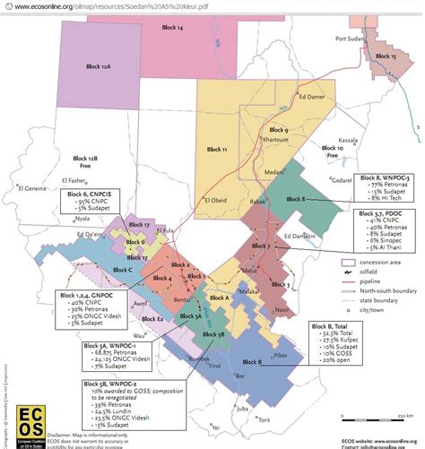 Map of oil concession areas in Sudan and South Sudan