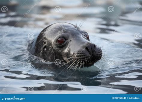 Seal Pup Swimming through Icy Water, Its Hind Flippers Visible Stock Photo - Image of mammal ...