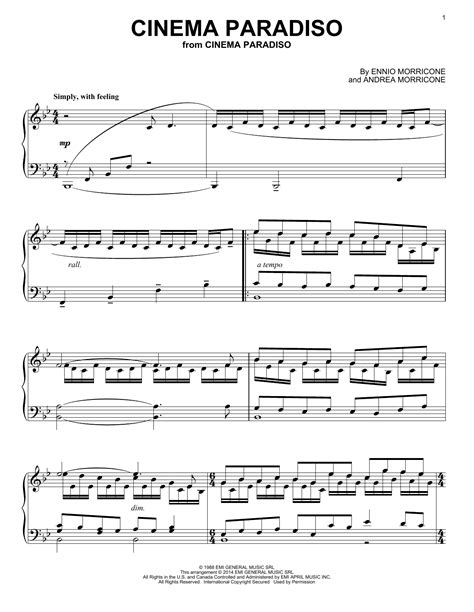 Cinema Paradiso by Ennio Morricone Sheet Music for Piano Solo at Sheet ...