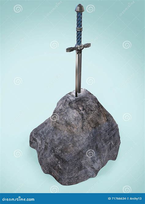 Sword Excalibur King Arthur Stuck In The Rock Stone Isolated Render. Metaphor Of Candidate ...