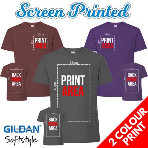 2 Colour Screen Printed Mens T Shirts Front & Back Print Gildan Soft Style