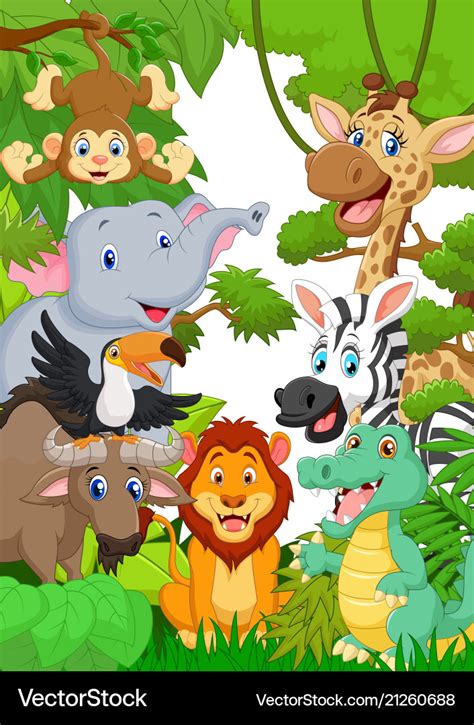 Collection animal safari in the jungle Royalty Free Vector