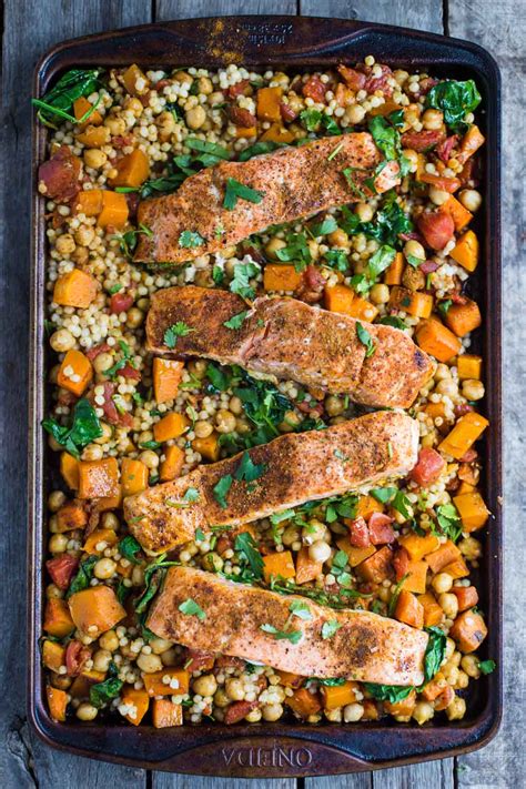One Pan Salmon and Squash with Couscous - Food with Feeling