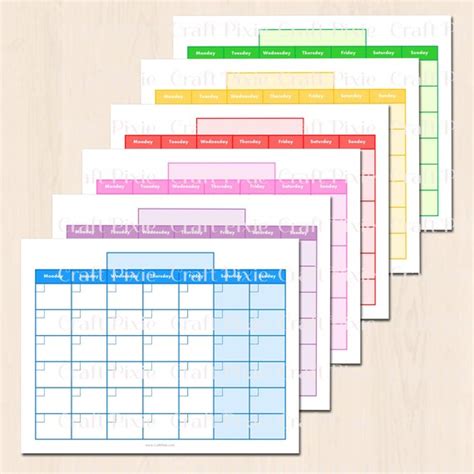 Printable Perpetual Universal Calendar Planner Bright