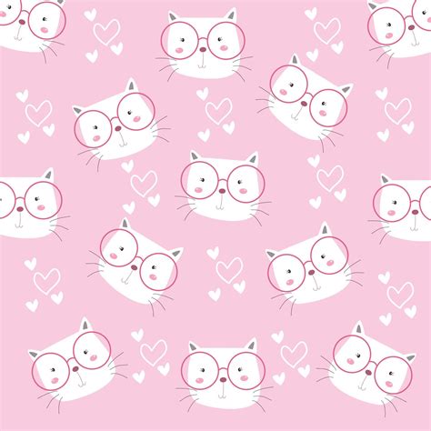 Vector illustration of cute cat on pink background seamless pattern ...