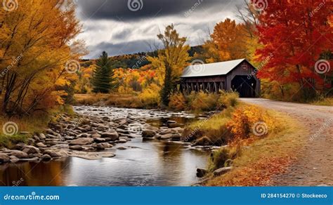 Romantic Covered Bridge in Vermont: Autumn Foliage and Dramatic ...