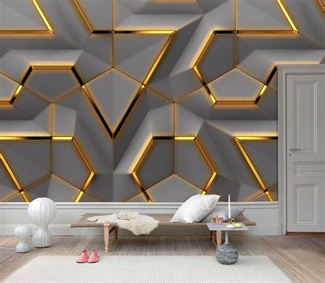 3D Solid Gold Geometric Abstract Gray Triangle Background Grey | Etsy | Wall design, Wallpaper ...