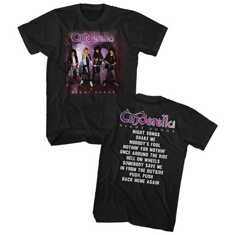 Cinderella Rock Band T-Shirt Night Songs Album Front and Back Black Te