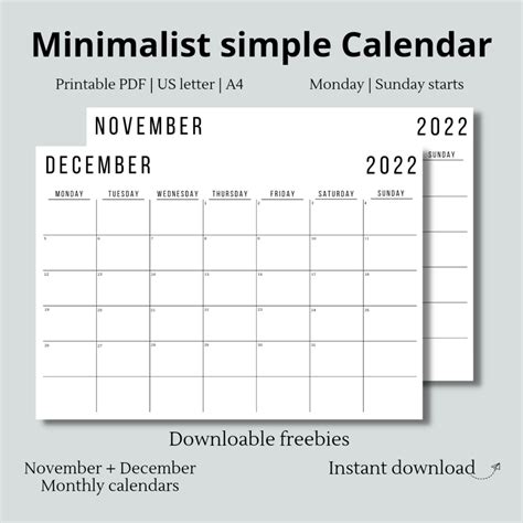 Minimalist November + December Calendars