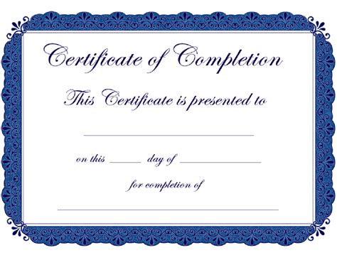 Certificate Completion – certificates templates free