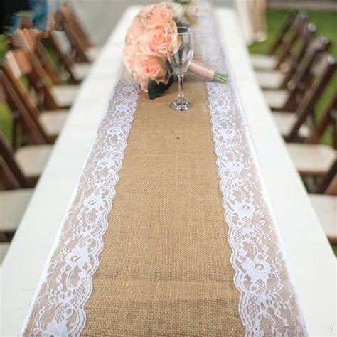 5pcs 30x275cm Lace Burlap Table Runnersh Hessian Burlap Table Runner Jute Burlap Fabric Table ...