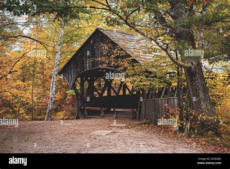 Autumn color and the Sunday River Covered Bridge, in Newry, Maine Stock Photo - Alamy