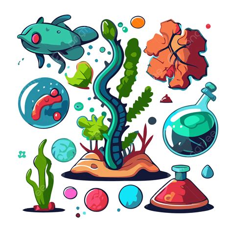 Biology Science, Sticker Clipart Cartoon Cosmology Underwater Ecology Research Vector ...