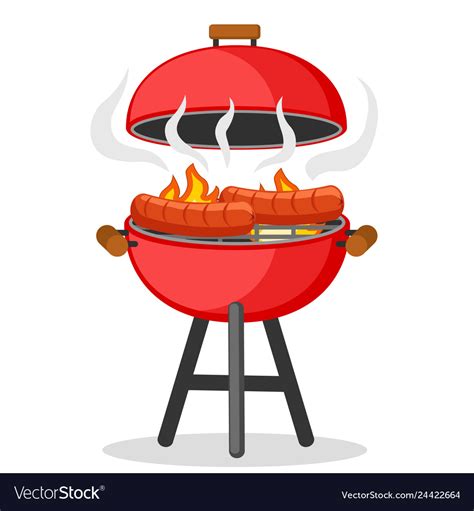 Sausages are fried on the fire in barbecue Vector Image