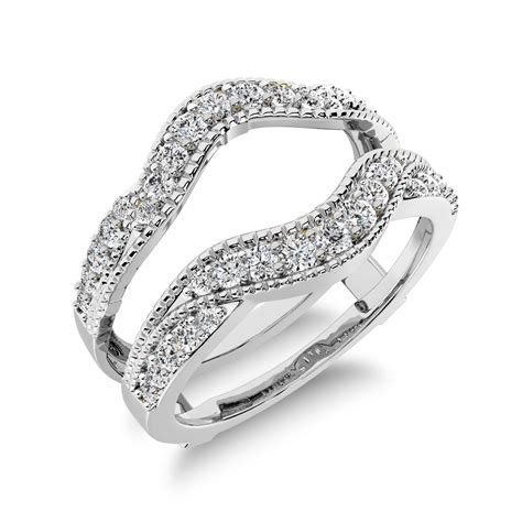 14K White Gold 2/5 Ct.Tw. Diamond Guard Ring with Milgrain Detail ...