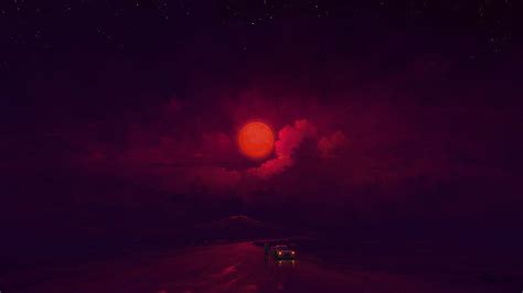 1080P Free download | Digital Painting Red Moon Night Sky Clouds Car BisBiswas - Resolution: HD ...