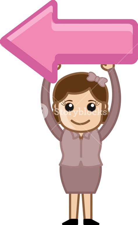 Woman Holding A Left Side Arrow - Cartoon Vector Royalty-Free Stock Image - Storyblocks