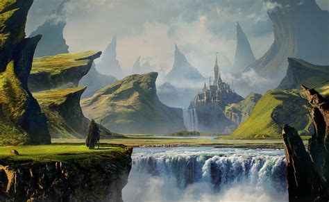 Fantasy Landscape Pilgrim Gothic Mountain Waterfall Castle Fantasy ...