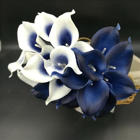 Navy Blue Picasso Calla Lilies Real Touch Flowers For Wedding Bouquets ...