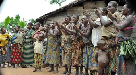 People From A Tribe Of Baka Pygmies In Village Of Ethnic Singing. Traditional Dance And Music ...