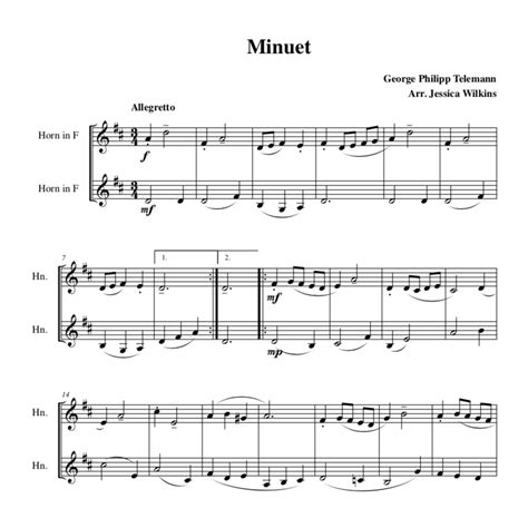 Telemann Minuet – French horn duet (Digital Download) – JDW Sheet Music