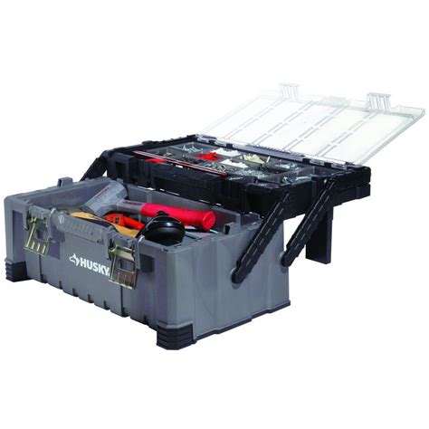 Husky 22 in. Cantilever Plastic Tool Box with Metal Latches-189745 ...